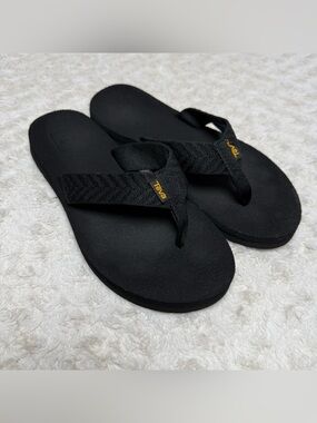 Teva Black Flip Flop Sandals with Yellow Logo
